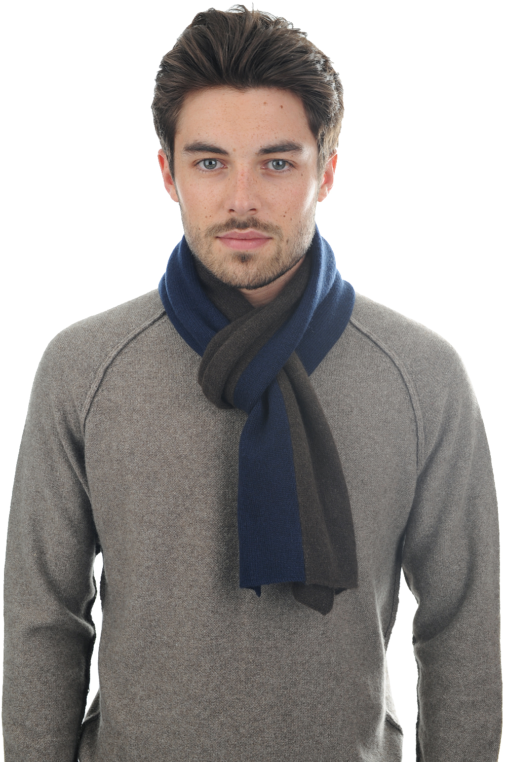 Cashmere & Yak uomo sciarpe foulard luvo blu notte marrone naturale 164 x 26 cm